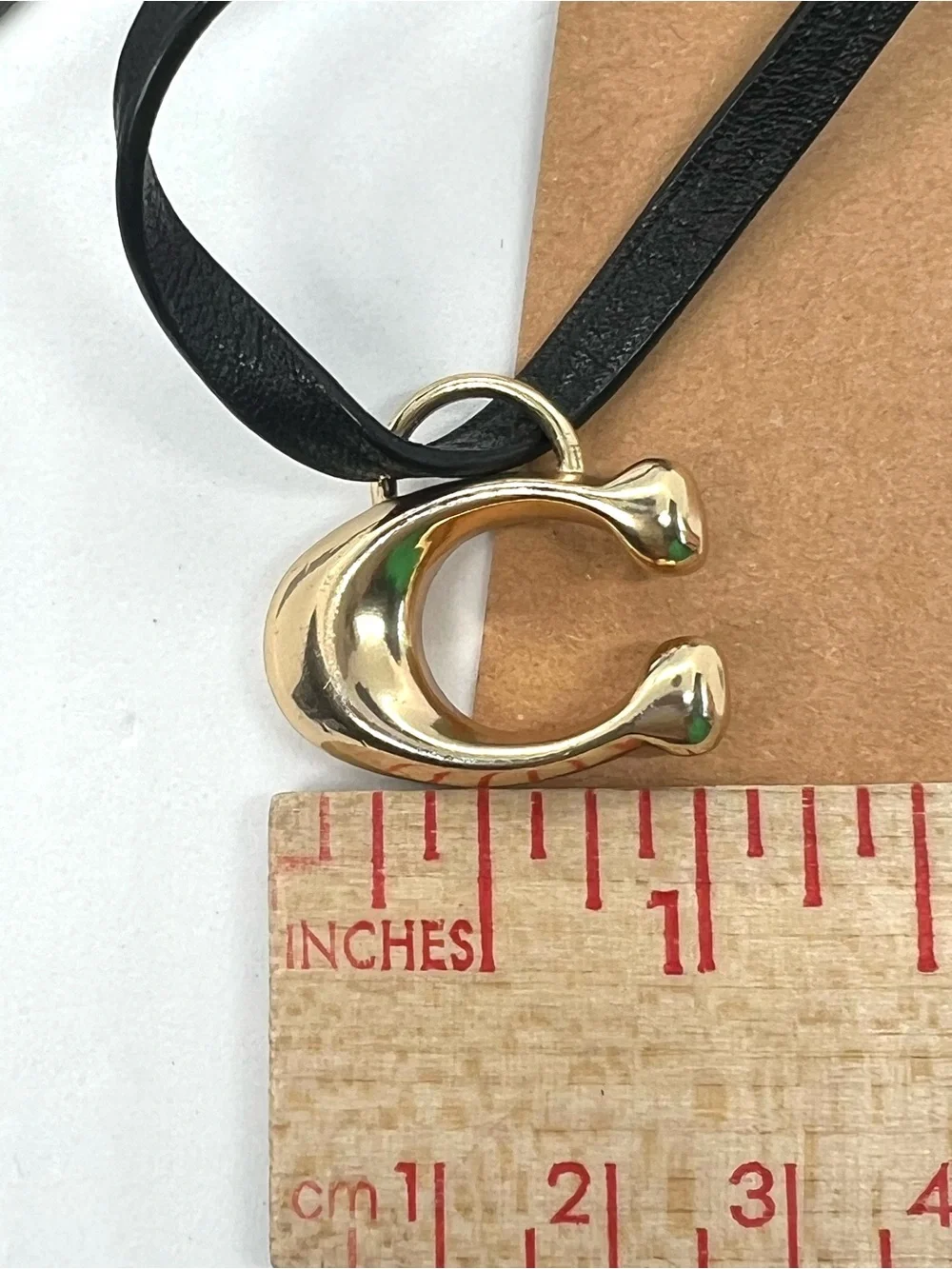 Coach Black Leather Loop Signature C Bag Charm Keychain Gold Tone Hangtag EUC